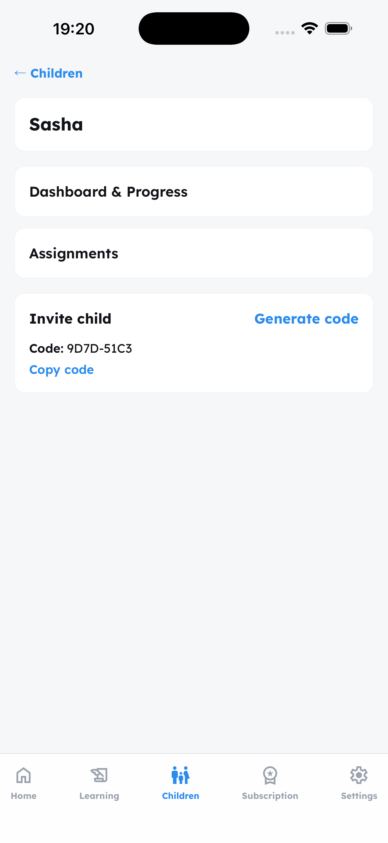 AL LINGO child profile screen